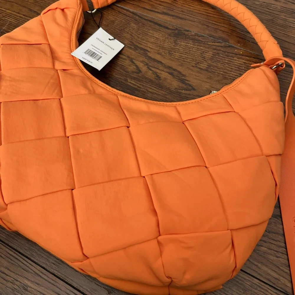 Jason Wu Nylon Woven Hobo Bag Vegan Leather Persimmon Orange $138 MSRP